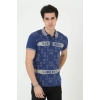 Biçomi Erkek Yakalı Slim Fit Baskılı T-Shirt - Mavi