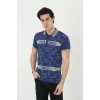 Biçomi Erkek Yakalı Slim Fit Baskılı T-Shirt - Mavi