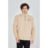 Biçomi Erkek Yarım Fermuarlı Baskılı Sweat - Bej