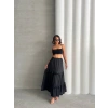 BİÇOMİ Fırfırlı brodeli astarlı uzun etek siyah s255047