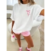 Biçomi Fiyonk Baskılı Oversize Bisiklet Yaka T-shirt - Beyaz
