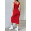 Biçomi Kadın Askılı Kare Yakalı önden Düğmeli Midi Kaşkorse Elbise