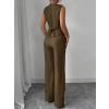 Biçomi Kadın Askılı önden Düğmeli Bluz Ve Pantolon Keten Ikili Takım