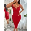 Biçomi Kadın Askılı Yuvarlak V Yakalı Kaşkorse Midi Elbise