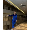 Biçomi Kadın Bisiklet Yaka Vatkalı Manşet Detay Kadife Kumaş Midi Boy Elbise