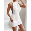 Biçomi Kadın Boyundan Geçmeli Pileli Sırtı Tamamen Açık Kısa Dalgıç Elbise