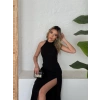 Biçomi Kadın Halter Yaka Derin Yırtmaç Detaylı Tam Boy Ithal Krep Abiye Elbise