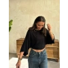 Biçomi Kadın Kayık Yaka Yarasa Kol Dökümlü Kısa Bluz