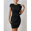 Biçomi Kadın Kısa Kap Kollu Bisiklet Yaka Belden Bağlamalı Modal Mini Elbise