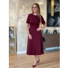 Biçomi Kadın Kısa Kollu Bisiklet Yaka Midi Viskon Iki Iplik Elbise