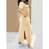 Biçomi Kadın Kısa Kollu Bisiklet Yaka Yandan Yırtmaçlı Viskon Elbise