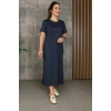 Biçomi Kadın Kısa Kollu Bisiklet Yaka Yırtmaçlı Viskon Iki Iplik Elbise