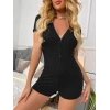 Biçomi Kadın Kısa Kollu önü Düğmeli Mini Bodycon Fitilli Kaşkorse Tulum