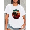 Biçomi Kadın Kısa Kollu Palmiye Baskılı Viskon T-shirt