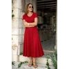 Biçomi Kadın Kısa Kollu V Yakalı Yırtmaçlı Midi Viskon Elbise