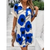 Biçomi Kadın Kısa Kollu Yakalı çiçek Desenli Kısa Süprem Elbise