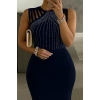 Biçomi Kadın Omuz çoklu Askılı önü Taş Işlemeli Balık Kesim Janjan Krep Maxi Boy Elbise