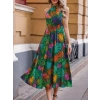 Biçomi Kadın Omuzlardan Açık Daire Yaka Desenli Maxi Süprem Elbise