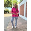 Biçomi Kadın Pembe Kapşonlu Etek Ucu Detay Arma Ters Dikiş Gorunumlu Ikili Takım