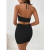 Biçomi Kadın Sıfır Kol Crop Mini Etek Ikili Triko Takım