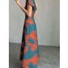 Biçomi Kadın Tek Omuzlardan Açık Yırtmaçlı Uzun Desenli Elbise
