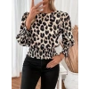 Biçomi Kadın Uzun Kollu Bisiklet Yaka Leopar Desenli Modal Bluz