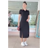 Biçomi Kadın Yaka Ribanalı Çift Yırtmaçlı Elbise