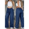 Biçomi Kadın Yüksek Bel Lastikli Bağcıklı Kot Pantolon