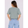 Biçomi Kedi Baskılı Oversize Crop Tişört Salaş Basic Yarım Kol T-shirt - Mint Yeşili
