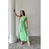 Biçomi KETEN ELBİSE KOLSUZ BEL BAĞLAMALI MAXİ ELBİSE - Yeşil