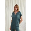 Bicomi Kısa Kollu V Yakalı Dantelli Pijama Takımı