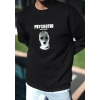 Biçomi Kışlık Bisiklet Yaka Baskılı SweatShirt - Siyah