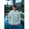 Biçomi Kışlık Bisiklet Yaka Oversize Baskılı SweatShirt - Beyaz