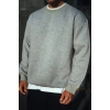 Biçomi Kışlık Bisiklet Yaka Üç İplik Basic SweatShirt - Gri