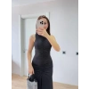 Biçomi Kolsuz Büzgülü Uzun Elbise - Siyah