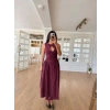 Biçomi Kolsuz Uzun Kabardin Elbise - Bordo