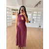 Biçomi Kolsuz Uzun Kabardin Elbise - Bordo