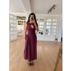 Biçomi Kolsuz Uzun Kabardin Elbise - Bordo