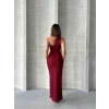 BİÇOMİ Krinkıl tek omuz uzun elbise bordo s25455