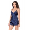 Bicomi Lacivert Saten Babydoll Şort Takımı