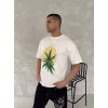 Biçomi Ön Ve Arka Baskılı Oversize Bisiklet Yaka T-shirt- Beyaz