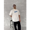 Biçomi Ön Ve Arka Baskılı Oversize Bisiklet Yaka T-shirt- Beyaz