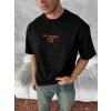 Biçomi Ön Ve Arka Baskılı Oversize Bisiklet Yaka T-shirt- Siyah