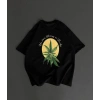 Biçomi Ön Ve Arka Baskılı Oversize Bisiklet Yaka T-shirt- Siyah