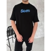 Biçomi Ön Ve Arka Baskılı Oversize Bisiklet Yaka T-shirt- Siyah