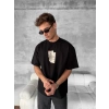 Biçomi Ön Ve Arka Baskılı Oversize Bisiklet Yaka T-shirt - Siyah