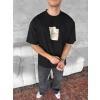 Biçomi Ön Ve Arka Baskılı Oversize Bisiklet Yaka T-shirt - Siyah