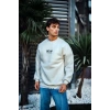 Biçomi Oversize Bisiklet Yaka Üç İplik Baskılı SweatShirt - Beyaz