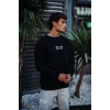 Biçomi Oversize Bisiklet Yaka Üç İplik Baskılı SweatShirt - Siyah
