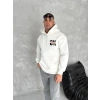 Biçomi Oversize Üç İplik Kapüşonlu SweatShirt - Beyaz